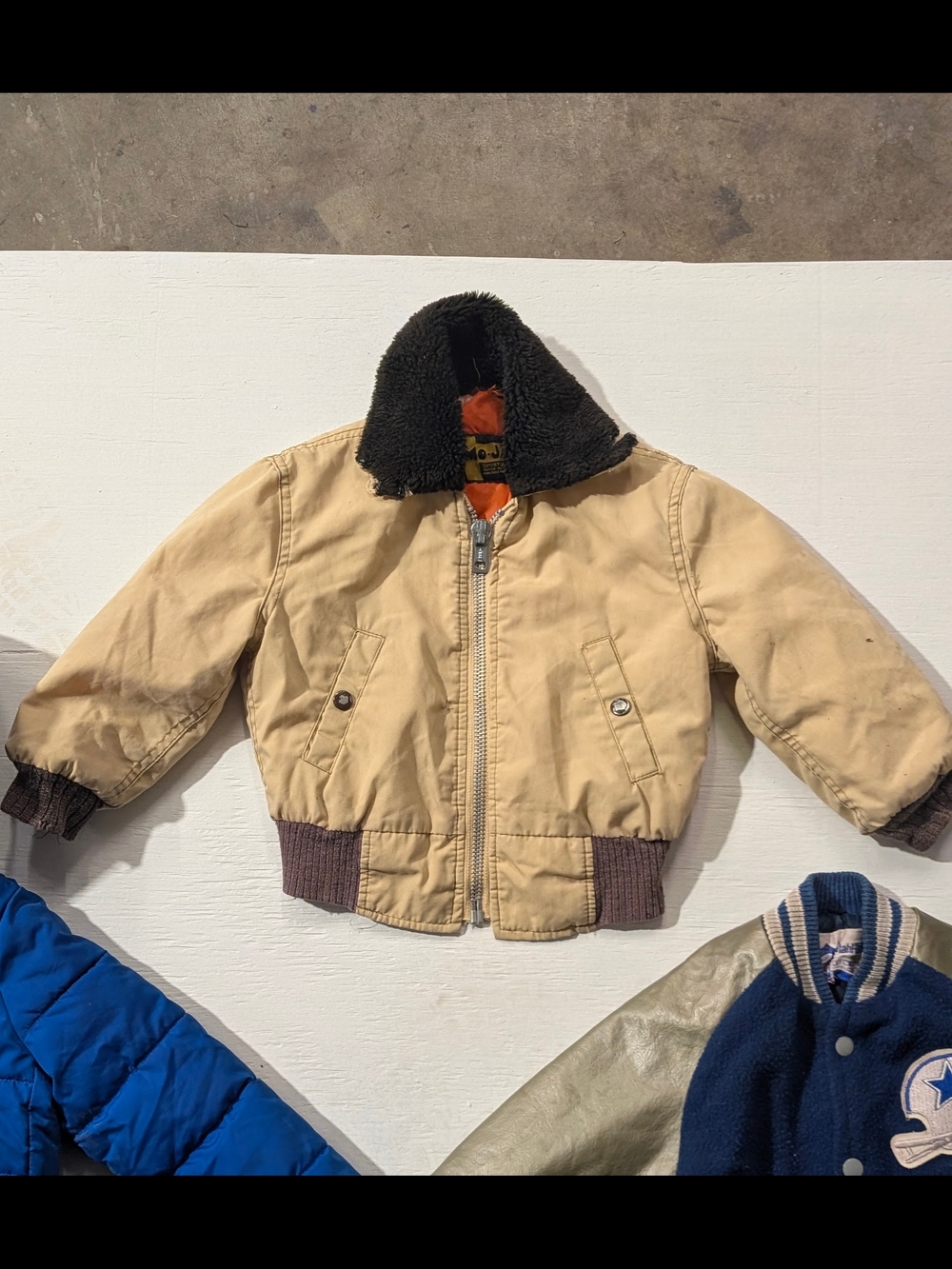 Kids Mo Jac Beige Bomber Jacket with Sherpa Collar
